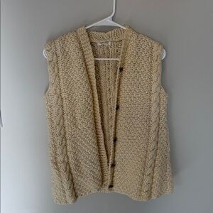 Vintage Butter Yellow Cable Knit Hand Knit Cardigan Sweater Vest Sleeveless